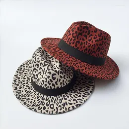Berets Woolen Leopard-Print Top Hat-Stylish Flat-Brimmed Jazz Mens Fedora