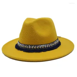 Berets ozyc zima mężczyźni szeroka wełna poczuła Jazz Fedora Hats for Women British Classic Trilby Party Formal Panama Cap Floppy