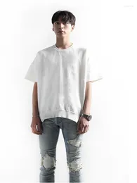 남자 T 셔츠 남성용 짧은 소매 티셔츠 여름 성격 불규칙한 비스듬한 지퍼 지퍼 패션 하이 스트리트 레저 느슨한 크기 절반