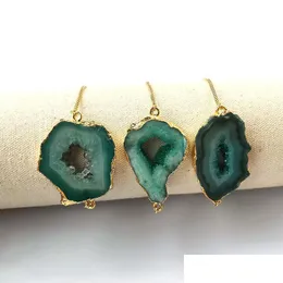 Chain Nature Geode Quartz Connector Bracelet Green Drusy Stone With Gold Plating Chain Adjustable Jewelry Bracelets Bg286 Drop Delive Dhqhm