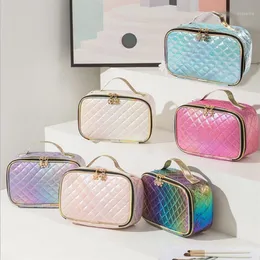 Косметические сумки корпусы модная сумка для женщин красочный PU Double -Gypper Makeup Organizer Организатор розовый водонепроницаемый портативный ручной