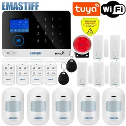 Alarm Systems Wireless Tuya App Sim GSM Home RFID Burglar Security LCD Touch Keyboard WiFi System Sensor Kit Russian Spanish Voice 221101