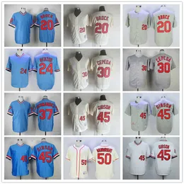 Vintage College Baseball Wears Jersey 50 Adam Wainwright 20 Lou Brock 24 Whitey Herzog 30 Orlando Cepeda hernandez Gibson 1944 1969 Tröjor Herr Dam Ungdomsstorlek S--XXXL