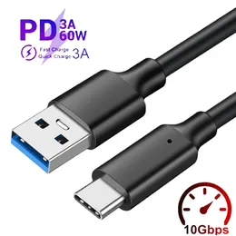 USB3.2 إلى النوع C Cables 10GBPS USB 3.2 TYPE-C نقل البيانات SSD القرص الصلب PD 60W 3A كابل الشاحن السريع 3M
