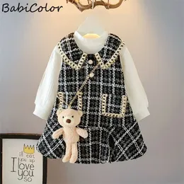 Mädchenkleider Baby Girls Winter Prinzessin Patchwork Kleid Fashion Party Kostüme Kinder Bowtie Casual Outfits schöne Anzüge für 2 7y 221101