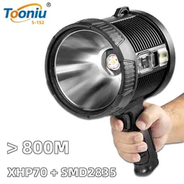 Torches de alta potência Recarregável lanterna de lanterna LED Pesquisa de lanterna de lanterna iluminação portátil com 9000mAh Bateria de lítio T2221101