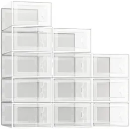 Shoe Storage Boxes Clear Plastic Stackable Shoe Organizer for Closet Foldable Shoes Containers Bins Holders