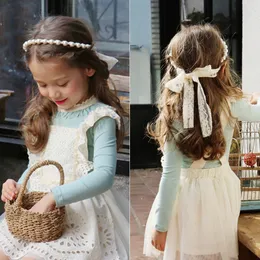 Children Headbands Hair Accessories Girl Lace Bow Pearl Hairband Handmade Jewelry BR068
