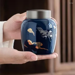 Aufbewahrung Flaschen Blaue Glasur Goldene Zeichnung Jar Keramik Tee Süßkasten Gewürz Organisator Feuchtigkeitsdicht versiegelter Tank Kaffee