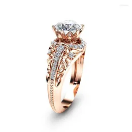 Cluster-Ringe Cluster-Ringe 14K Roségold Farbe Microinlaid Diamant-Stil Ring für Frauen Weißer Topas Edelstein Anillos Bizuteria Cirl Dhxc7