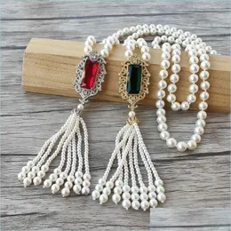 Colares pendentes de charme de zirc￣o vermelho/verde pingente CZ Micro Pave Connector Natural P￩rolas Mertes Cadeia Tassels