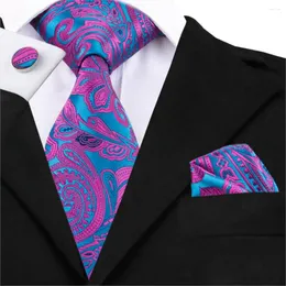 Bow Ties C-1622 Hi-tie design niebieski czerwony paisley kieszonki kieszonki mankiety Set Silk Jacquard tkany krawat dla mężczyzn