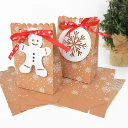 Confezione regalo 12 pezzi Scatola di caramelle di buon Natale con etichette a forma di fiocco di neve Scatole per imballaggio in carta Kraft Anno Festa di Natale Ornamento per la casa
