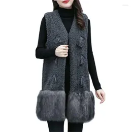 Kvinnors västar 2022 Vinter Kvinna Velvet Coat Warm Mid-Längd Waistcoat Fat Mm Loose Women High-End Jacket Lambool Vest Black A857