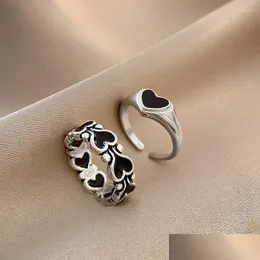 Pierścienie klastrowe pierścienie klastra Kreatywne koreańskie trend retro stary pierścień w kształcie serca dla kobiet mody Otwarta biżuteria Firma Coupl DH0LE