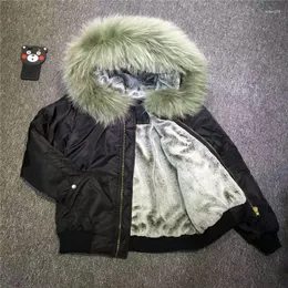 여자 모피 패션 유니니스 렉스 라이트 녹색 두꺼운 따뜻한 따뜻한 내부 jakcets 겨울 코트 지퍼 후드 폭격기 재킷