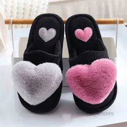 Moda Feminina Chinelos Love Heart Cotton Chinelo Winter Fur Slides Ladies Home Furry Warm Indoor Shoes Claquette Fourrure