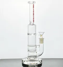 Kleine Wasserpfeife mit zwei Waben und Turbine, Perc-Inline-Wasserpfeife, Glasrohr, 14-mm-Anschluss, Bong-295