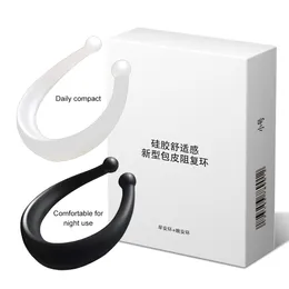 Newest 2pcs Silicone Male Foreskin Corrector Penis Ring Daily Night Glans Cock Ring Delay Ejaculation Sex Toys For Men Adult