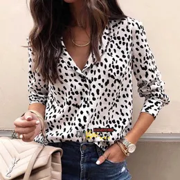 Luxuryfashion feminino de manga longa blusa de leopardo V camisa de pescoço de garotas de festa de rua de rua blugues femininas elegante plus size