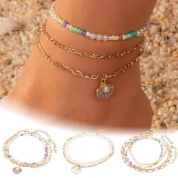 Anklets وصول الصيف النسائي الشاطئ البذور البذرة حبات الأرز الملونة قذيفة الأساور لؤلؤة المجوهرات المعدنية