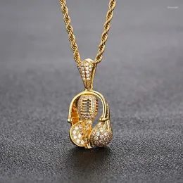 Kettingen Rock Stijl Hiphop Sieraden Muziek Hoofdtelefoon Microfoon Hanger Kettingen Volledige Zirkoon Hip Hop Gouden Ketting Voor Vrouwen