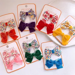 New Fashion Children 's Floral Fabric Bow Knot Hairpin Hair Accessories Korean Sweet Girl Simple Velvet Bow Duckbil Clip Headwear