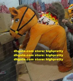 Naughty Mascot Costume Yellowish-Brown Horse Pony Steed Courser Mule Hinny Cartoon Character vuxen Gray Long Fur Hourse Zz978