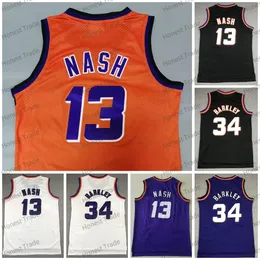 34 Maglia da basket Charles Barkley Throwback 13 Steve Mens cucita viola bianca arancione maglie da basket