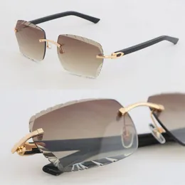 Neueste Mode Randlos Schwarz Weiß Plank Sonnenbrille Damen Sonnenbrille Design Sonnenbrille Fahren Metallrahmen Brillen 18K Gold Braun 3524012 Diamantschliff Linsengröße 60