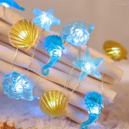 Strängar 2m 20led Seahorse Shell Fairy Light Batterisdriven Starfish Christmas Garland för Marine Theme Wedding Party Decor