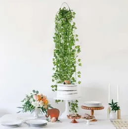 Dekorativa blommor 12 str￤ngar konstgjorda v￤xter Green Lvy l￤mnar druvor Vine Fake Home Wedding Decoration Diy Wreath Flower