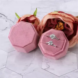 Hållbar dubbelring Box Wedding Octagon Shape Velvet Jewelry Box örhängen Display Package for Women Girls Gift