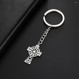 Keychains my Shape Celtics Cross 펜던트 키 체인 남성 매듭 Cros Cheilteach 스테인리스 스틸 키 체인 링 빈티지 종교 보석