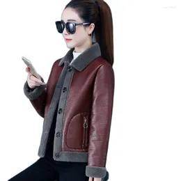 Women's Leather Imitation Lamb Fleece Jacket Female Autumn Winter Fashion Wild Add Velvet Keep Warm Soft Outcoat Lady Short Coat