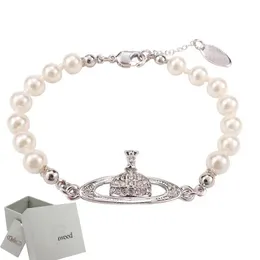 Bransoletka Saturn z pudełkiem Pearl Beaded Strand Diamond Tennis Planet Bracelets Woman Gold Designer Akcesoria