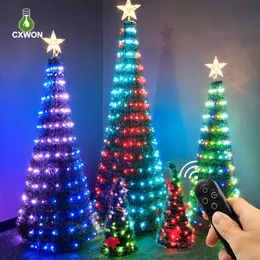 4FT 5FT 6FT 7FT Christmas Addressable Colorful Strings light Xmas Tree Lights with Topper Star 342LEDs Smart 18 Modes&Timer Remote Control Waterproof