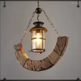 Pendant Lamps American Country Rope Ceiling Lamp Loft Wood Restaurant Bar Solid Old Boat Chandelier Cafe Internet