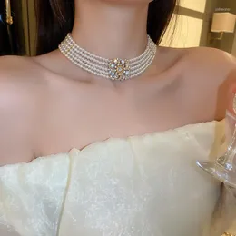 Choker Srcoi Luxury преувеличенные многослойные жемчужные ожерелья моды мода прозрачная страза Цветочники воротнички.