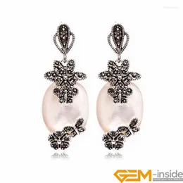 Boucles d'oreilles pendantes 16x32mm perles de pierre ovales bijoux en argent tibétain longue femme pour les femmes cadeau