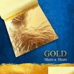 Other Arts And Crafts 9X9Cm 100 Sheets Practical Pure Shiny Gold Leaf For Gilding Funiture Lines Wall Crafts Handicrafts Decoration Dht21