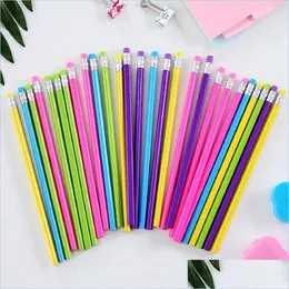 Ołówki 100pcs drewniane ołówek cukierki kolorowe ołówki z gumką urocze dzieci szkolne biuro pisma ding grafit y200709 dhrnu