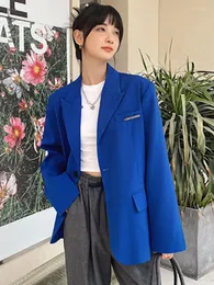 Ternos femininos Lanmrem Blue Blazers para mulheres entalhadas com casacos chiques de casacos de seleção