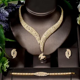 Halskette Ohrringe Set Mode Schönheit Nigeria Hochzeit Ohrring Gold Zirkonia Frauen Partei Schmuck Parrure Bijoux Femme Mariage N-416