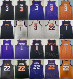 Man Icon Basketball Valley Chris Paul Trikot 3 Devin Booker 1 DeAndre Ayton 22 City Earned Association Classic Statement Edition, genäht in Schwarz, Orange, Lila, Weiß