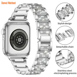 Bling Diamond WatchBand Smart Straps per Apple Watch 40mm 41mm 44mm 45mm Cinturino per gioielli di lusso da donna Cinturino in acciaio inossidabile Cinturino in metallo iWatch Series 8 7 SE 6 5 4 3 2 1