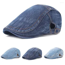 Berets Spring Summer Denim Beret Hat Men Men Outsoor Casual Sboy Hats винтажные модные регулируемые женщины Wild Peaked Cap Gorras