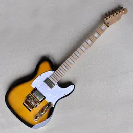 Fabrikspezifische schwarz-orangefarbene E-Gitarre mit Ahorn-Griffbrett, Gold-Hardware, Doppel-Rock-Brücke, kann individuell angepasst werden