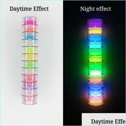 Lidschatten Neon Pigment Lidschatten Pulver Fluoreszierendes Nagelglitter Set Shinny Ombre Chromstaub DIY Gelpoliermittel Maniküre Für Nägel Kunst Dhlid