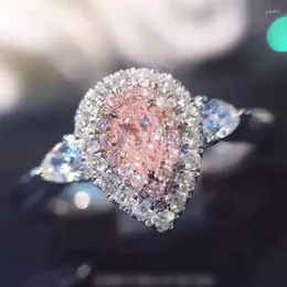 Cluster ringen merk sieraden 925 sterling zilveren ring drop-cut 2ct diamant roze 2 surround plave setting cz trouwring voor dames sz 4-9